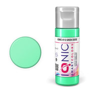 IONIC 0112 Green Oxide acrylic paint bottle and color swatch