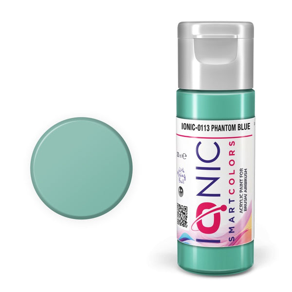 IONIC 0113 Phantom Blue acrylic paint bottle and color swatch
