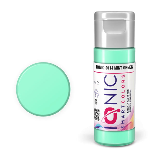 IONIC 0114 Mint Green acrylic paint bottle and color swatch