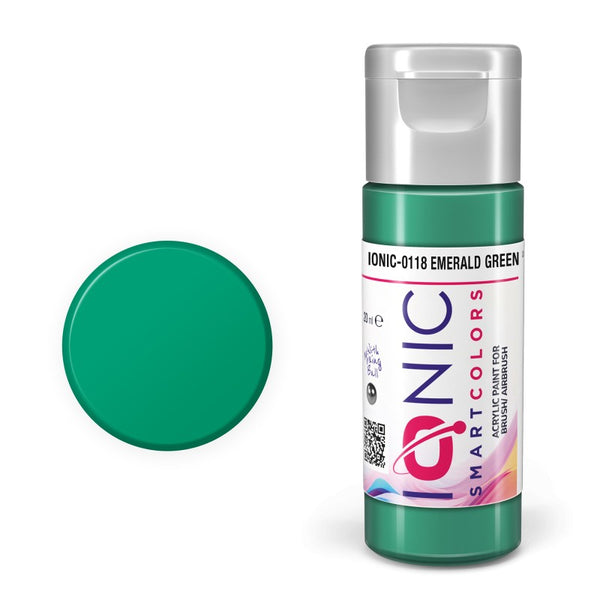 IONIC 0118 Emerald Green acrylic paint bottle and color swatch