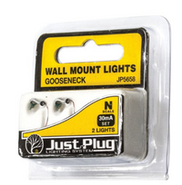 Woodland Scenics JP5658 Just Plug Gooseneck Wall Mount Lights N scale package photograph