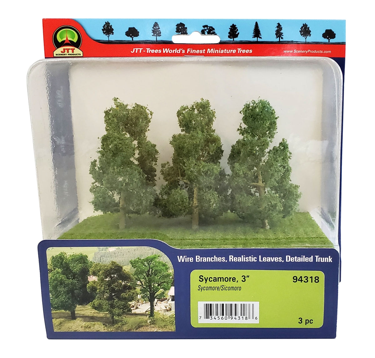 JTT 94318 Professional 3-inch sycamore trees, three-piece retail pack