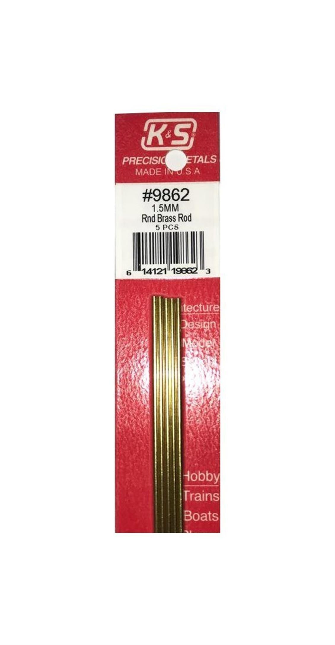 K&S 1.5mm Round Brass Rod, 300mm Long, 5-Pack – 9862– product image