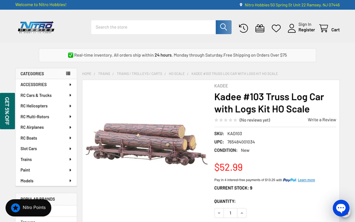 Kadee #103 HO Truss Log Car with Logs Kit