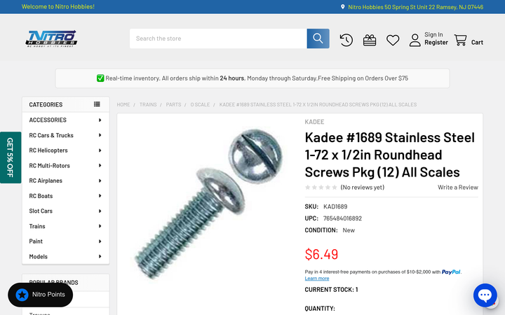 Kadee #1689 stainless steel 1-72 x 1/2 inch screws