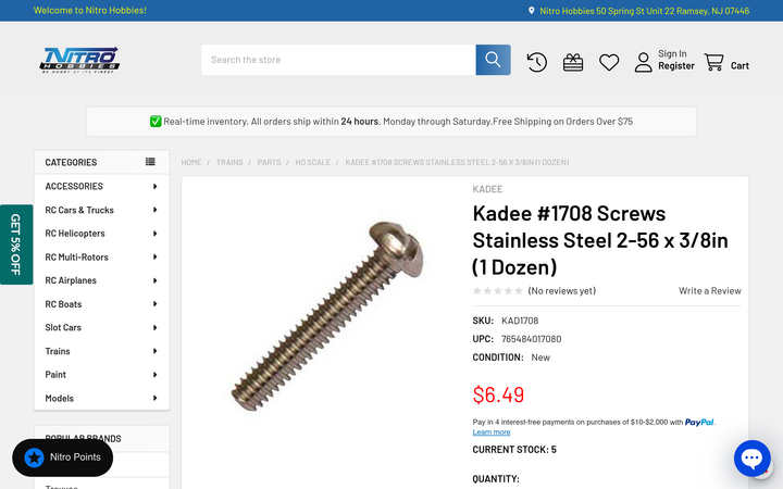 Kadee #1708 stainless steel 2-56 x 3/8 inch screws