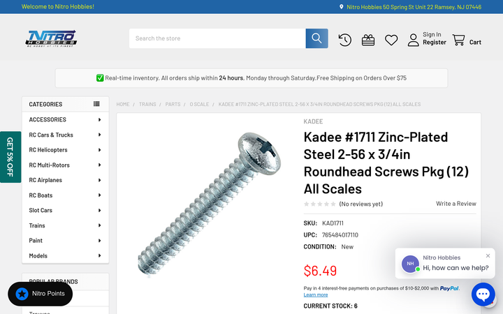 Kadee #1711 stainless steel 2-56 x 3/4 inch screws