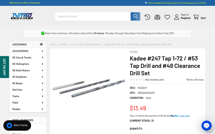 Kadee #247 1-72 Tap and Drill Set