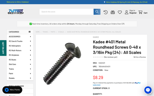 Kadee #401 0-48 x 3/16 inch screws