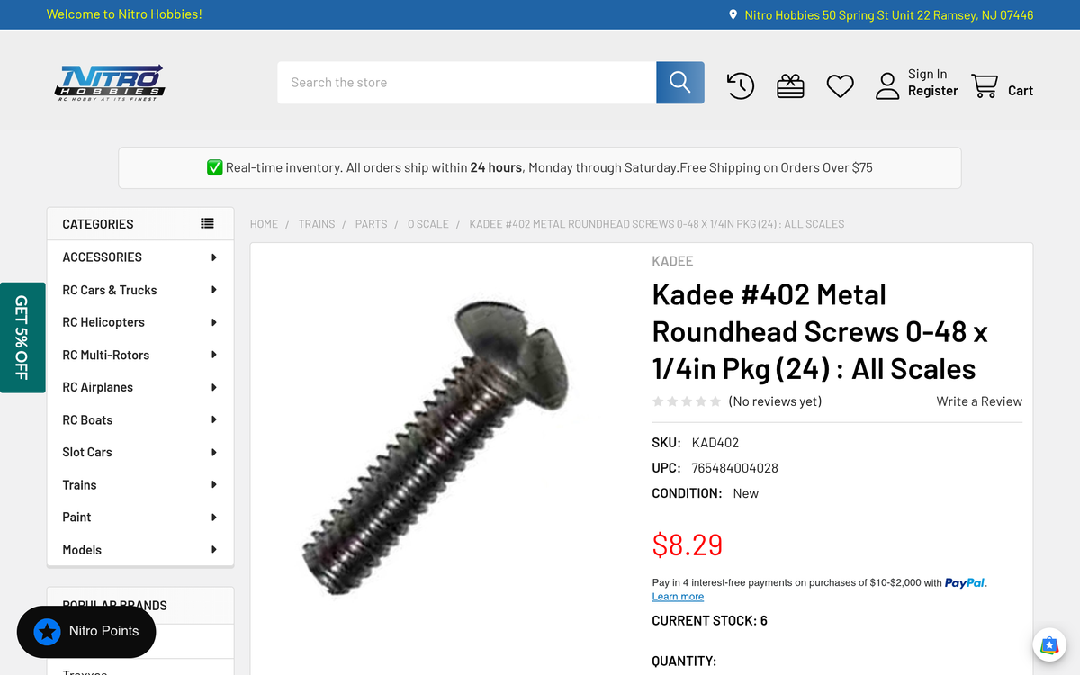 Kadee #402 0-48 x 1/4 inch screws