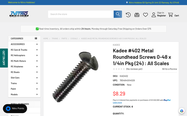 Kadee #402 0-48 x 1/4 inch screws