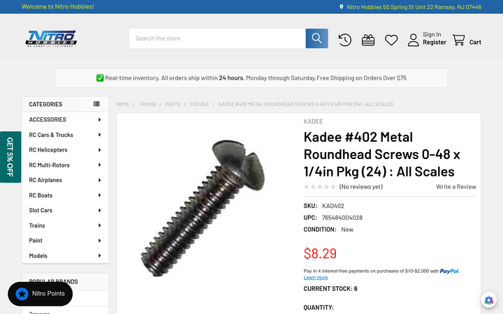 Kadee #402 0-48 x 1/4 inch screws