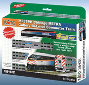 Kato N Scale MP36PH Chicago Metra Gallery Bi-Level Commuter Train 4 units w/ Sound and Lighting - 106-8701-S-1 — exact product reference