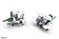 Kotobukiya IW001 Evoroids EVR-01A JET-N model kit, manufacturer CG illustration of two views of the same model in jet mode. Assembly required.
