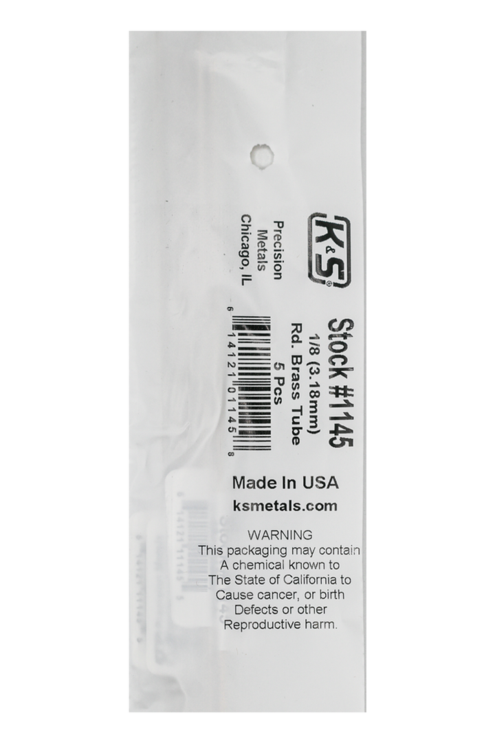 K&S Precision Metals 1145 1/8 inch round brass tube 36 inch 5-piece package