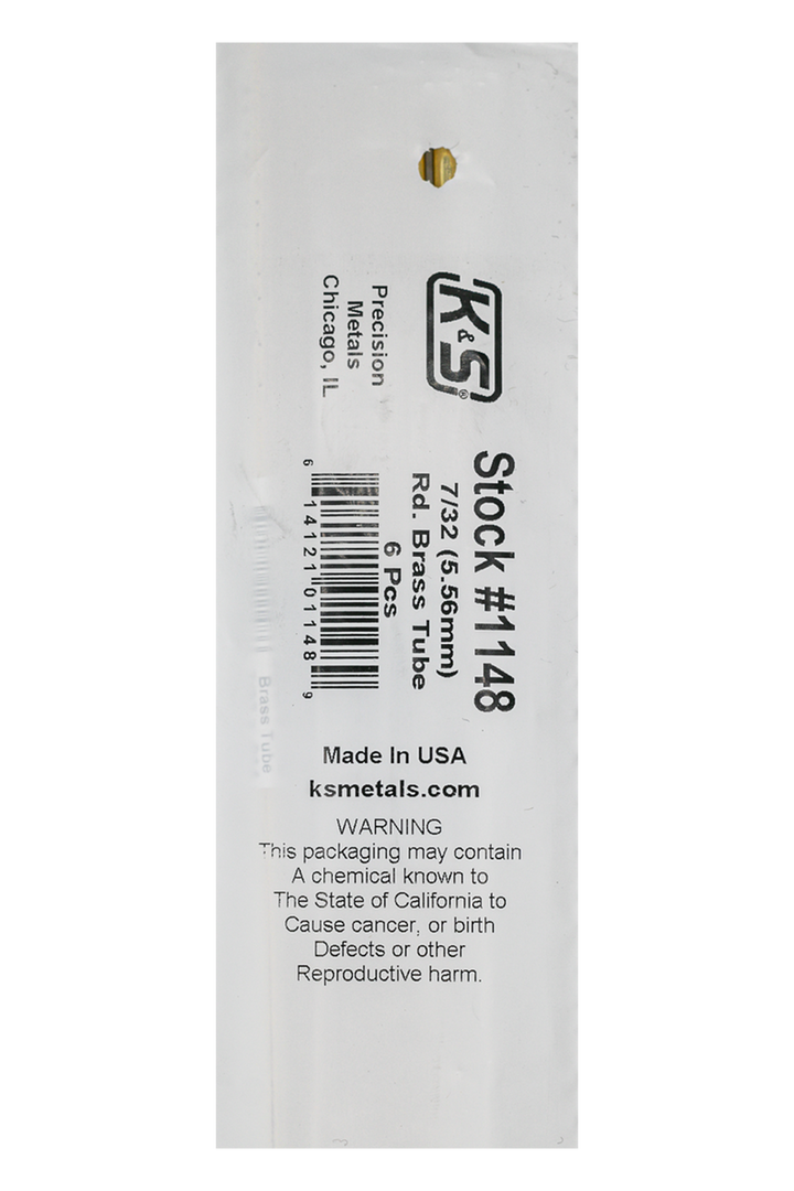 K&S Precision Metals 1148 7/32 inch round brass tube package label