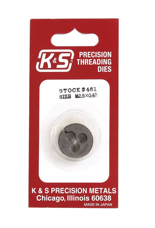 K&S Engineering 461 M2.5 x 0.45 metric threading die in manufacturer packaging