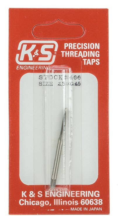 K&S Engineering 466 M2.5 x 0.45 metric threading tap in manufacturer packaging