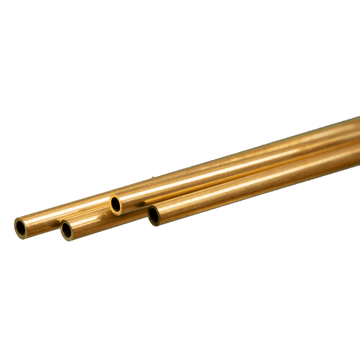 K&S 9821 round brass tubing, 3 mm outside diameter, 0.45 mm wall and 300 mm length, manufacturer profile photograph.