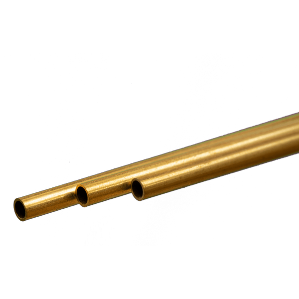 K&S 9822 round brass tubing, 4 mm outside diameter, 0.45 mm wall and 300 mm length, manufacturer profile photograph.