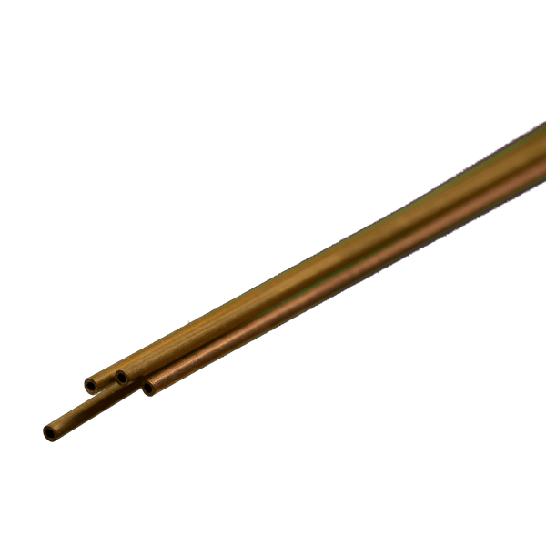 K&S 9830 round brass tubing, 1 mm outside diameter, 0.225 mm wall and 300 mm length, manufacturer profile photograph.