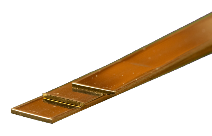 K&S 9841 brass strips, 0.5 mm thick by 12 mm wide — close-up