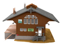 Rear view of Lionel 2167030 HO warehouse kit assembled and decorated