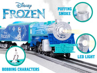 Lionel 2423040 Frozen set manufacturer feature illustration showing smoke, LED headlight and bobbing characters
