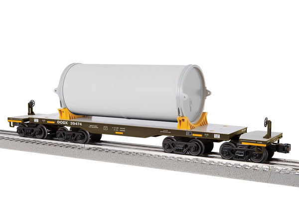 Lionel 2526200 DODX heavy duty flatcar road number 39474 with removable load, O gauge.