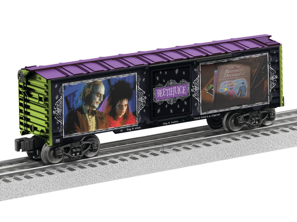 Lionel 2528020 Beetlejuice O gauge boxcar with movie artwork.
