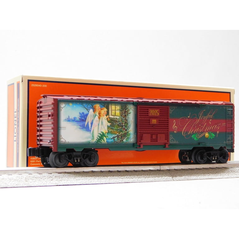 Lionel 2528200 O gauge 2025 Christmas Sound Boxcar in maroon and green