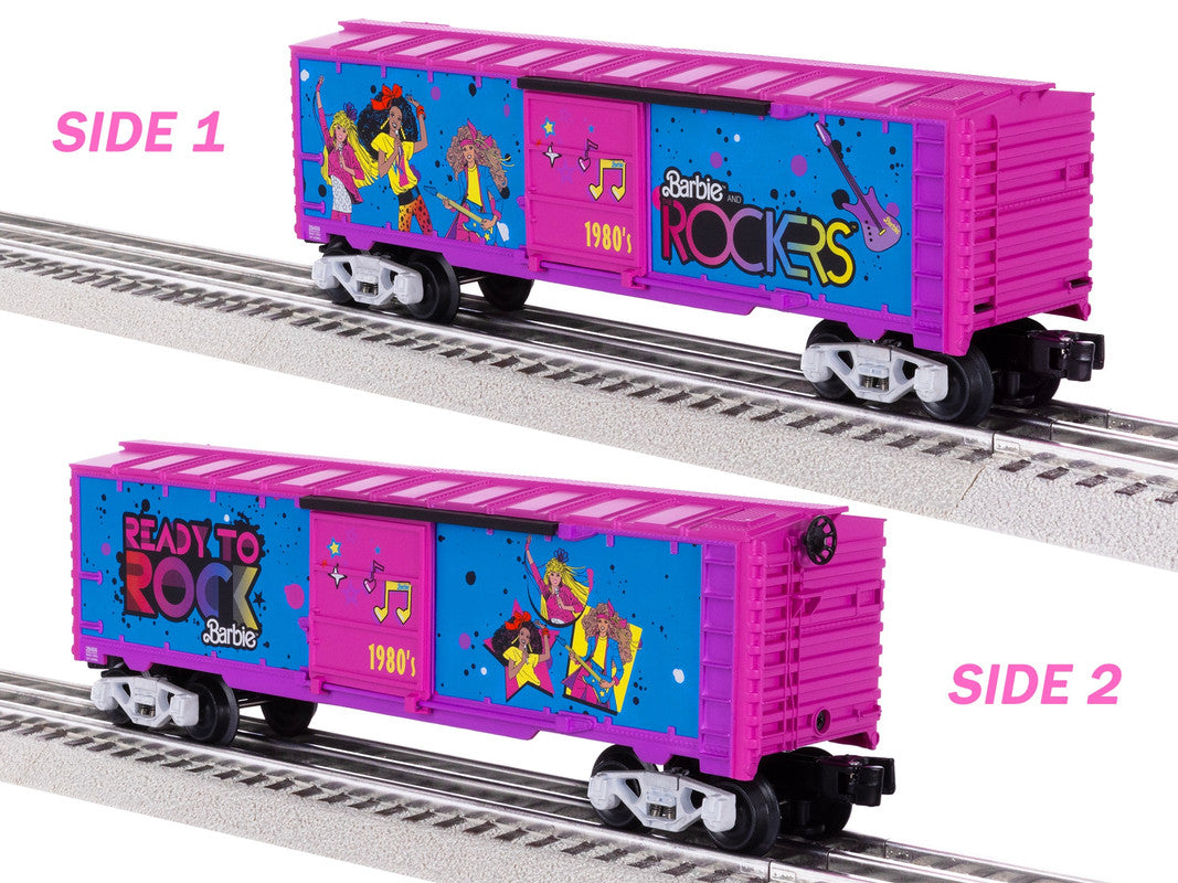 Lionel 2528460 Barbie 1980s boxcar, both sides of the single car shown