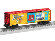 Opposite side of Lionel 2528530 Tom and Jerry illuminated O gauge boxcar.