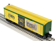 Lionel 2528630 John Deere Waterloo Boy reefer, elevated three-quarter view showing roof and end