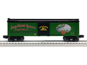 Lionel 2528640 John Deere Quality reefer, full side view of green refrigerator car 28640