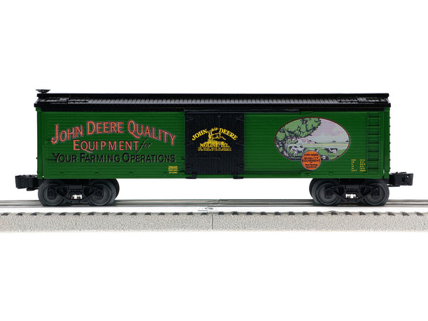 Lionel 2528640 John Deere Quality reefer, full side view of green refrigerator car 28640