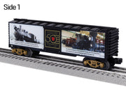 Lionel 2538040 Railroad Museum of Pennsylvania 50th anniversary boxcar, side one three-quarter view