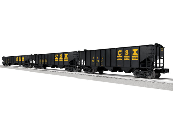 Lionel 2542225 CSX three-bay hopper three-pack B, C&O 107841, 108265 and 108779