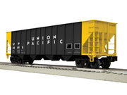 Lionel 2542489 Union Pacific four-bay hopper car UP 44698, black with yellow ends.