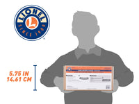 Lionel 712138 Battery O-Gauge curved track 12-pack retail box with manufacturer package-size illustration.