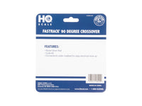Lionel 8758090 HO FasTrack 90-degree crossover back of packaging with Code 83 nickel silver rail specifications.