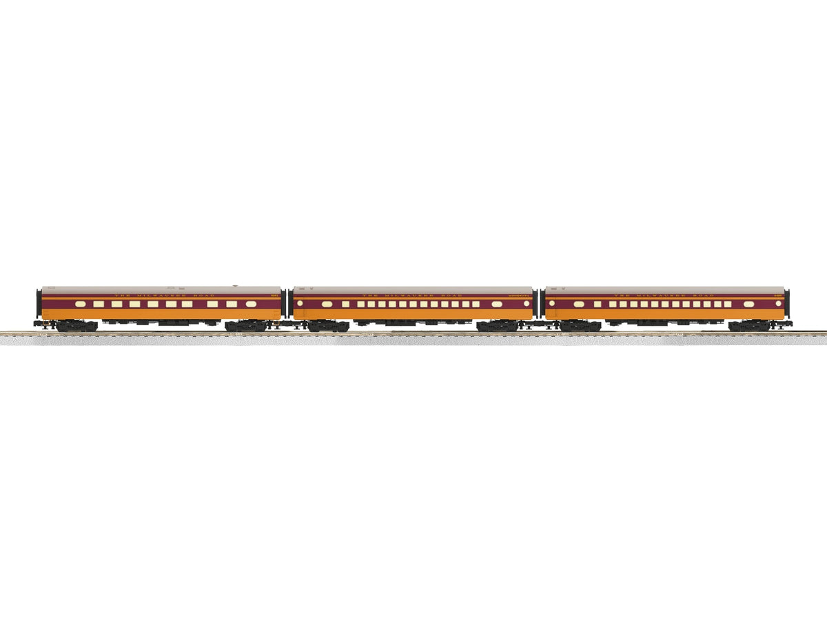 Lionel 2427410 Milwaukee Road 18-inch aluminum passenger car three-pack