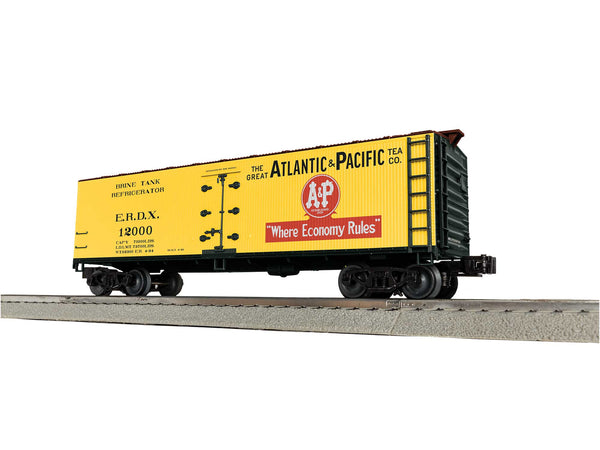 Lionel 2442211 Atlantic and Pacific woodside refrigerator car ERDX 12000 in yellow