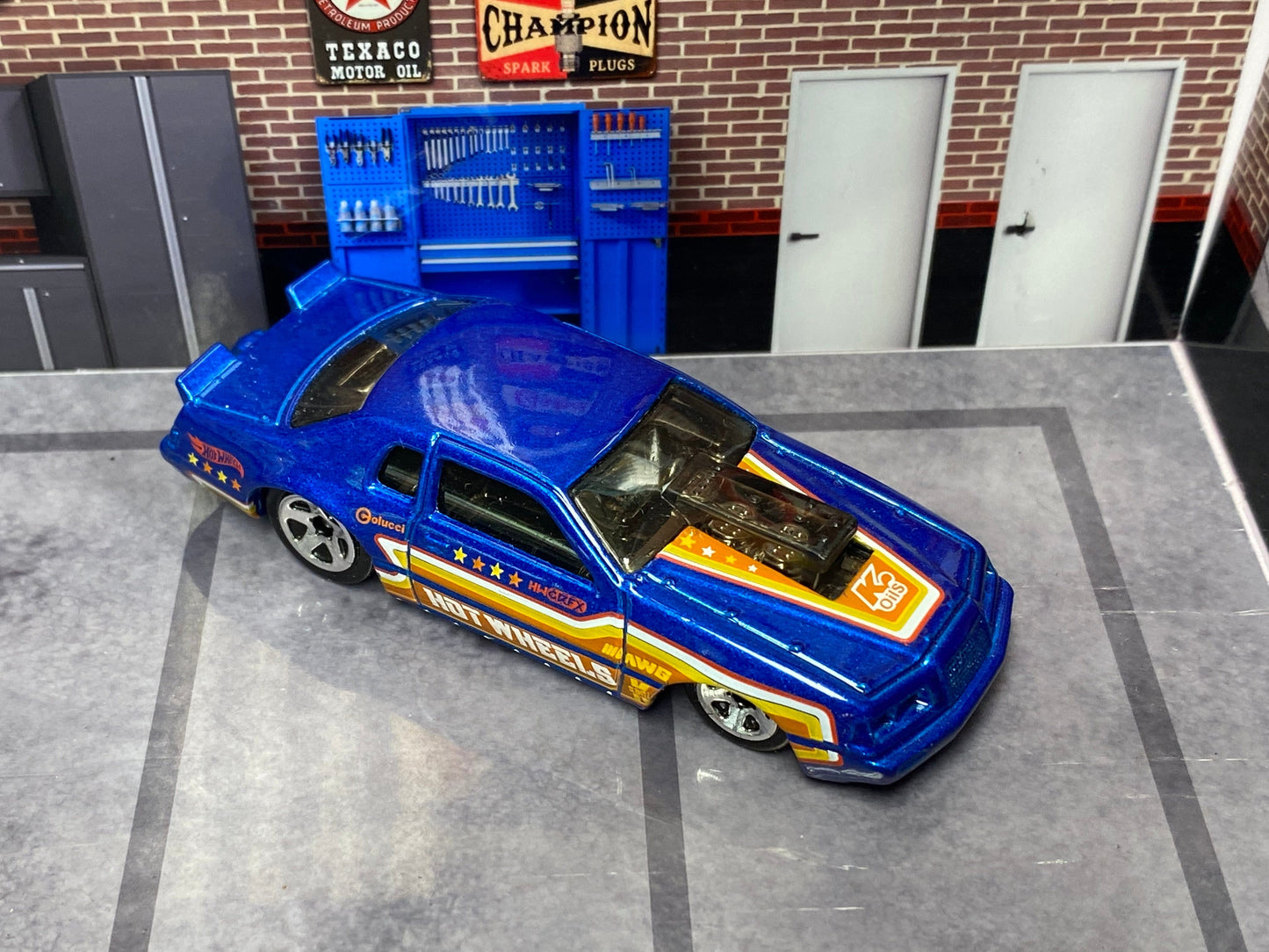 Loose Hot Wheels - 1986 Ford T-Bird Thunderbird Pro Stock Drag Car - Blue with Stripes