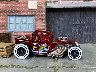 Loose Hot Wheels - Bone Shaker Hot Rod Truck - Dark Red Team Hot Wheels