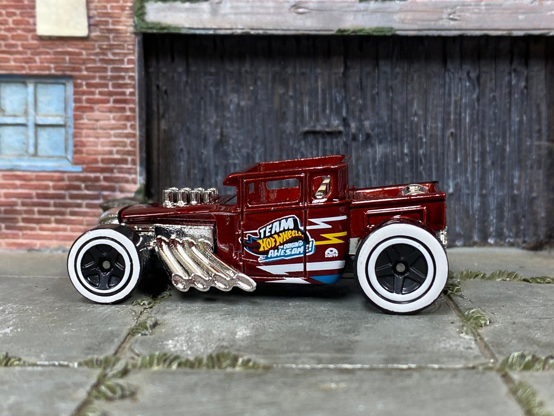 Loose Hot Wheels - Bone Shaker Hot Rod Truck - Dark Red Team Hot Wheels