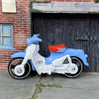 Loose Hot Wheels - Honda Super Cub Motorcycle - Light Blue and White