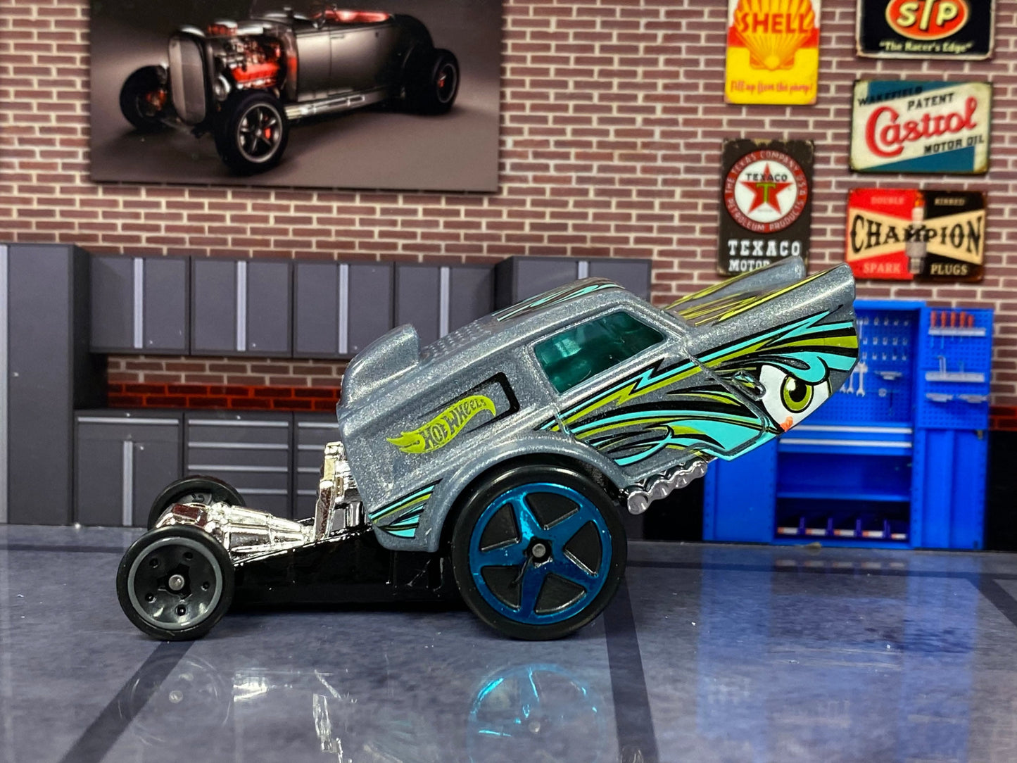 Loose Hot Wheels - HW Poppa Wheelie - Gray with Flames