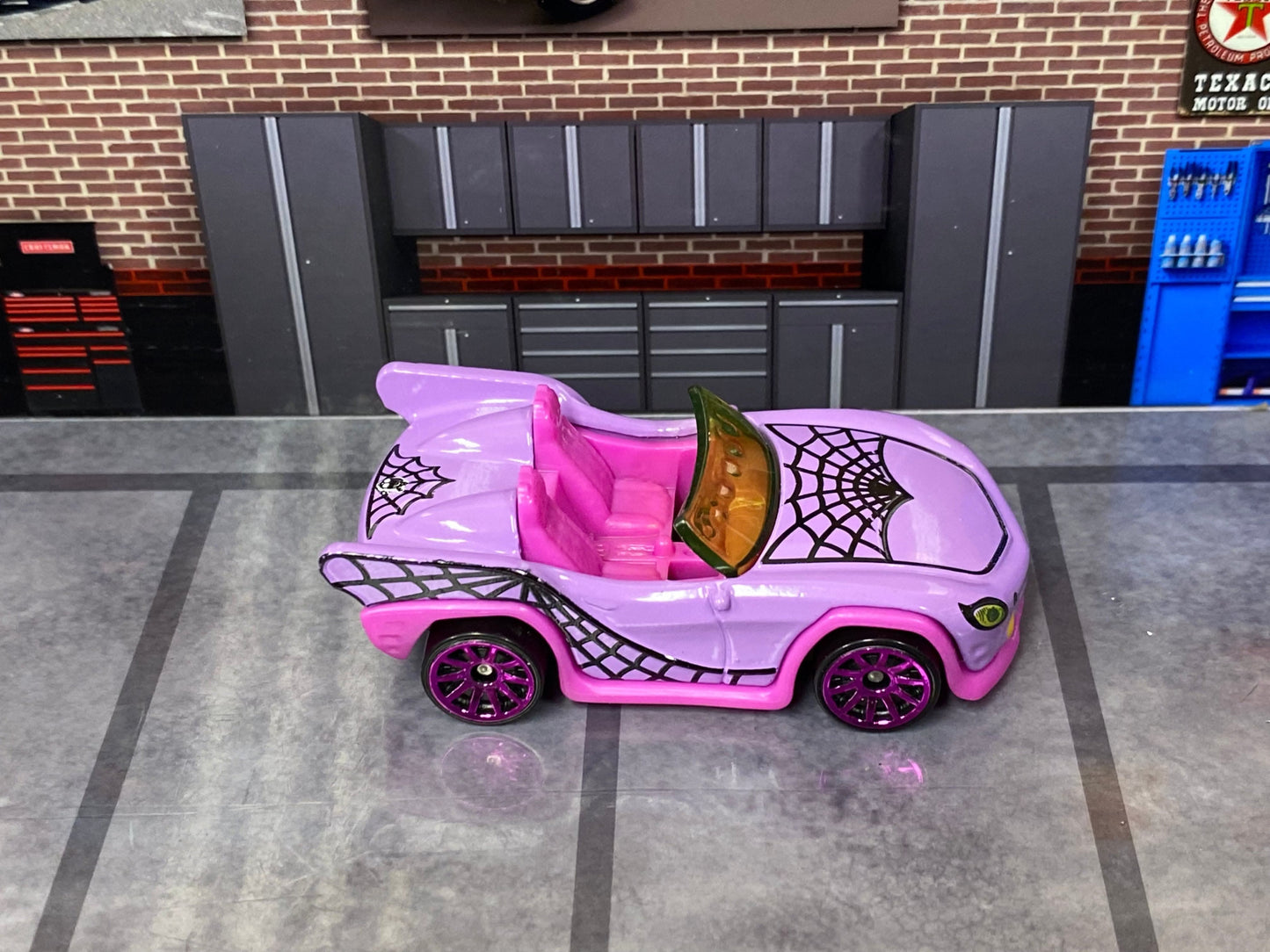 Loose Hot Wheels - Monster High Goul Mobile - Purple and Pink Spider Web