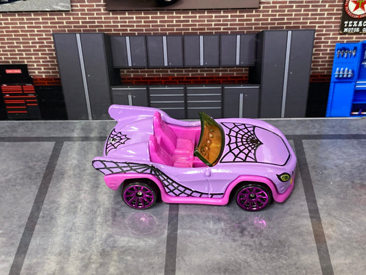 Loose Hot Wheels - Monster High Goul Mobile - Purple and Pink Spider Web